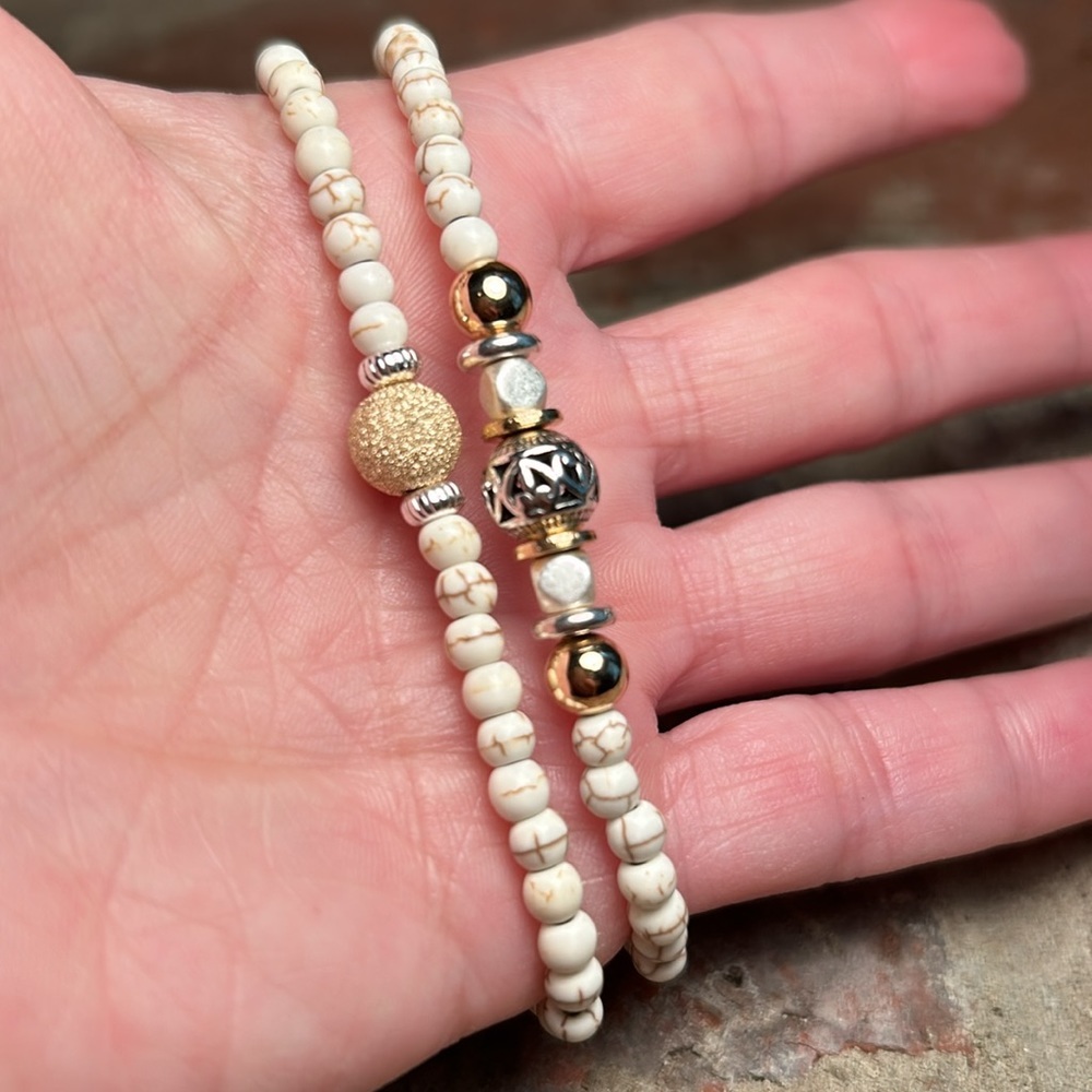 Howlite Anklet & Bracelets with 14k Gold Filled Beads - Picture 5 of 11